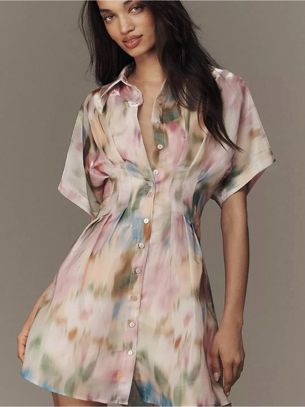 NWT Anthropologie The Tobie Organza Mini Shirt Dress by Exquise Watercolor S NWT